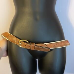 Zeppelin Leather Fabric Embroidered Fly Fishing Belt Solid Brass Buckle size 36